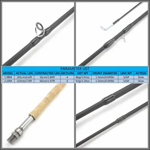 Fly Fishing Rod + Reel Combo Carbon 4 Section 1.98m 2.1m