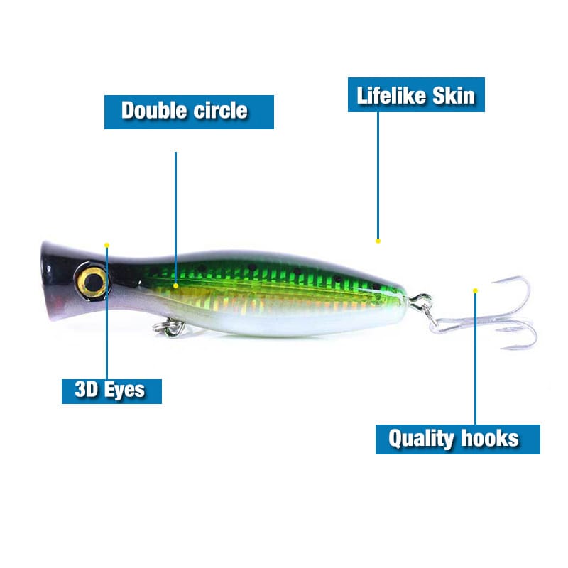 Popper Floating Fishing Lure with Treble Hook 43g 13cm