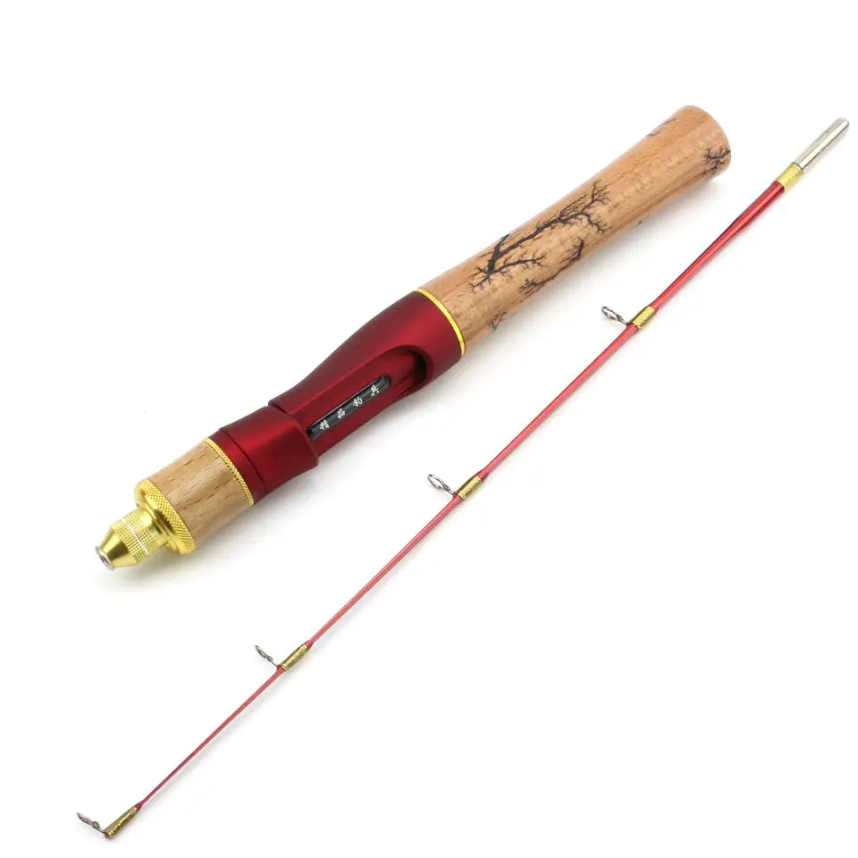 High Quality 58cm Winter fishing Rod Reel Combos Beautiful ice rod 2000 reel Wooden handle Flat tips